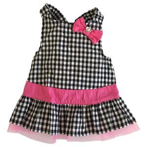 Wag-A-Tude Dog Dress Size Small Black White Plaid Pink Bow Tulle Skirt